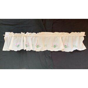 Vintage Floral Embroidered Valance Curtain 66"Wx10"L with Purple & Green Flowers